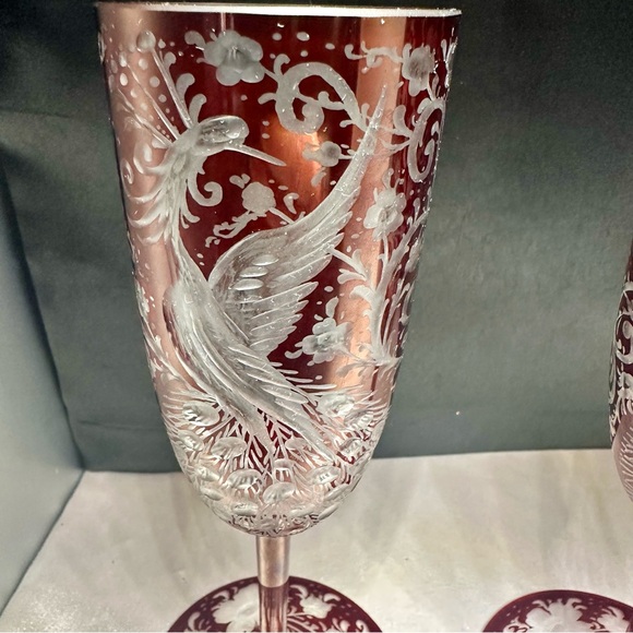 Egermann Czech Ruby Cut Crystal Champagne Flutes 1 of 10 Signed COA 2018 - Picture 6 of 16